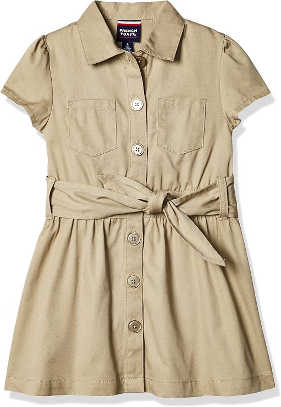 French Toast Girls' Short Sleeve Safari Dress, Khaki, 8
